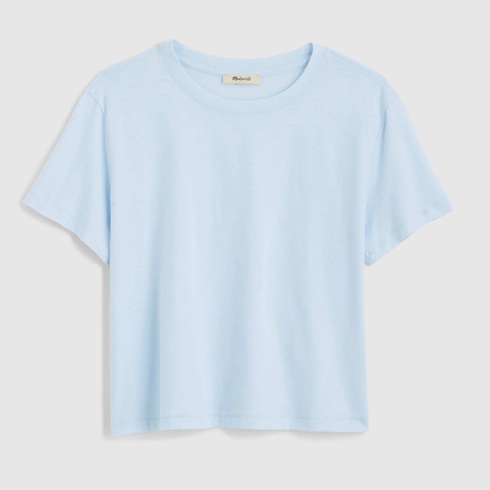 NWT FLAW Madewell The Easy Crop Crewneck Tee in Soft Slub Light Blue XXS